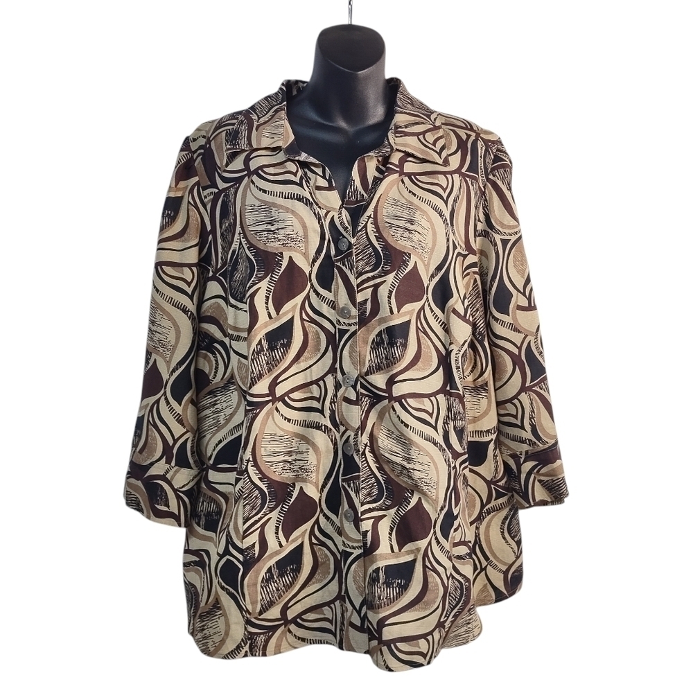 East 5th Top Women's Multi Color 3/4 Sleeve Button Up Shirt Sz 1X